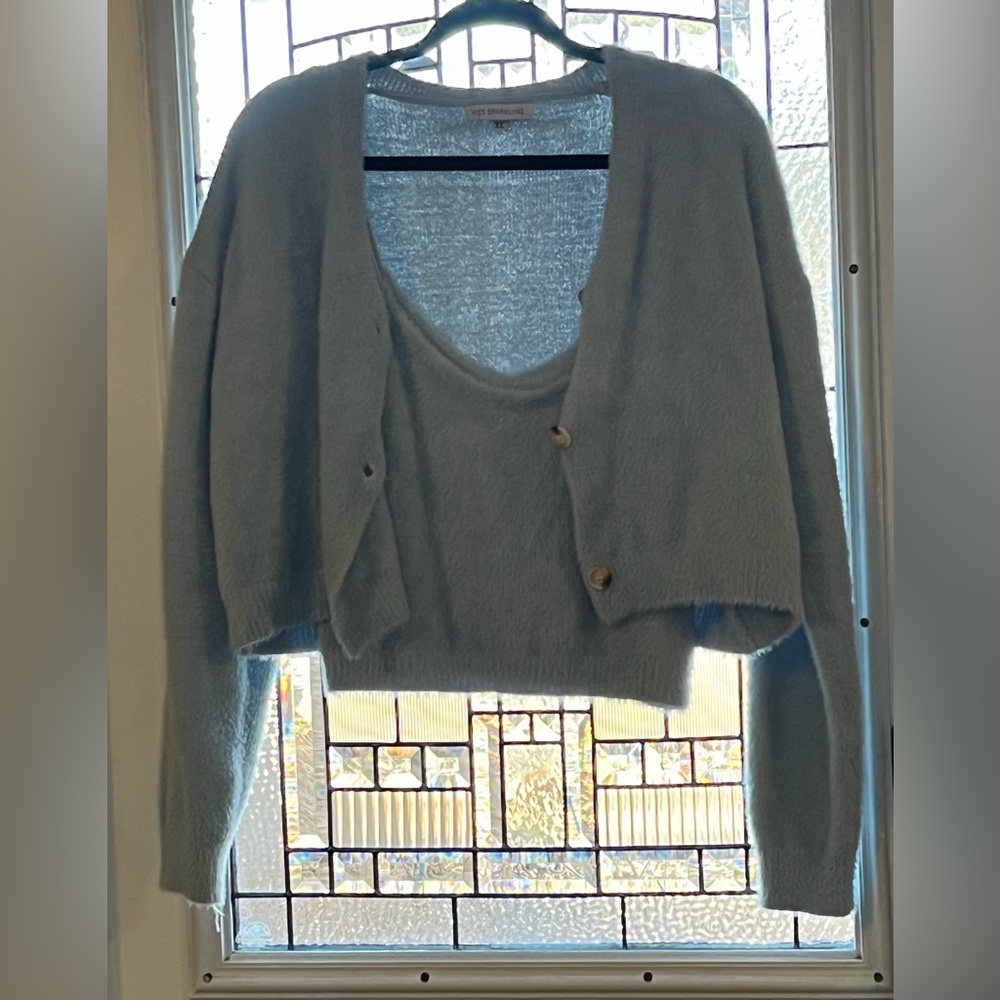 Cozy Sky Blue Cardigan Set
